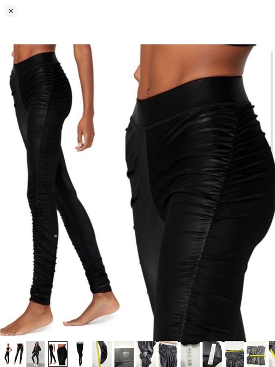 ALO Yoga Pants - Alo Black Ruched Satin Leggings -